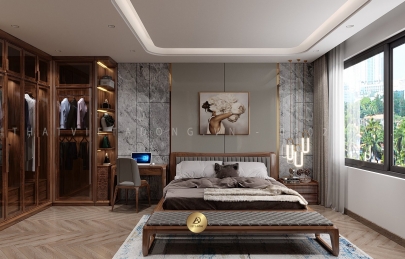 Thiết kế phòng ngủ gỗ óc chó cực đẹp tại Việt Á Đông